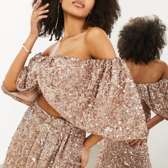 Sequin OTS Drape Crop Top - Picture 1 of 4
